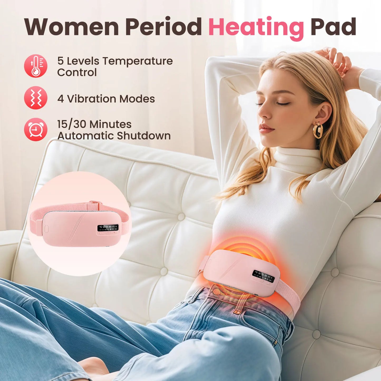 Local Stock Women Menstrual Heating Pads Effective Hot Compress Period Relief Belt Rechargeable Heated Waist Massager Gifts